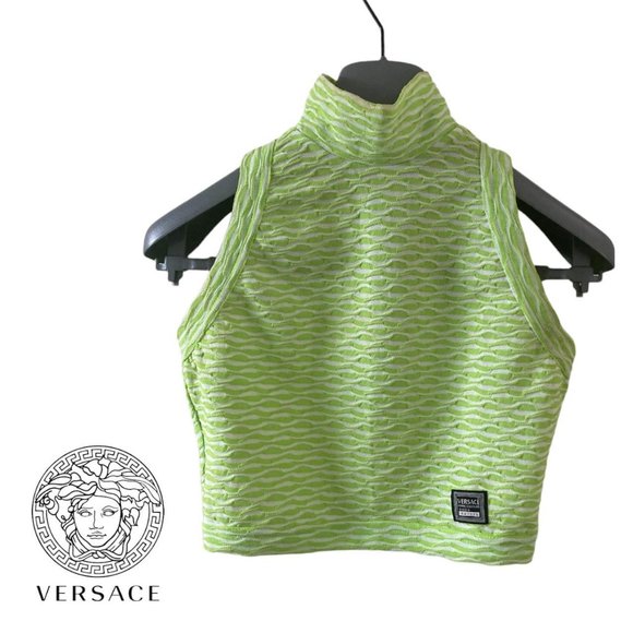 versace jeans couture neon green turtleneck crop top XS - Picture 1 of 4